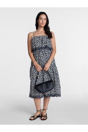 Women's Sleeveless Cotton Midi Dress with Eyelet Trim, Sizes XS-4X