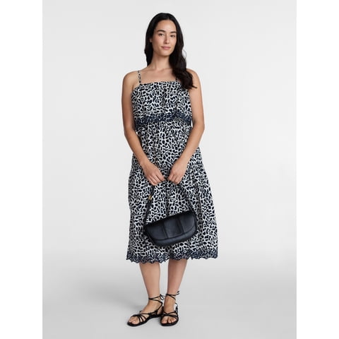 Women's Sleeveless Cotton Midi Dress with Eyelet Trim, Sizes XS-4X
