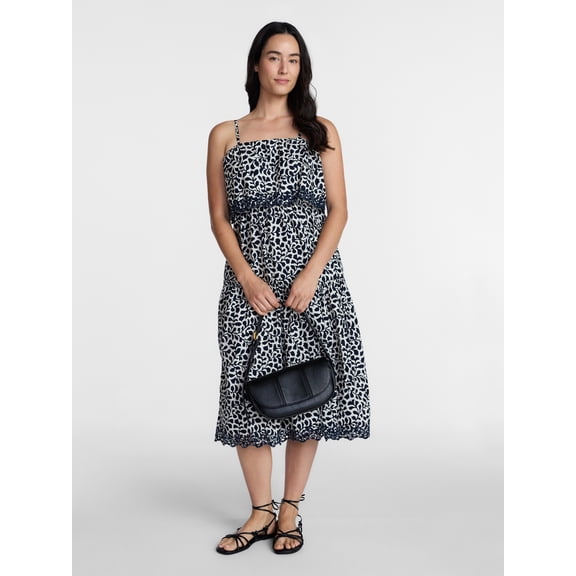 Time and Tru Women's Sleeveless Cotton Midi Dress with Eyelet Trim, Sizes XS-4X