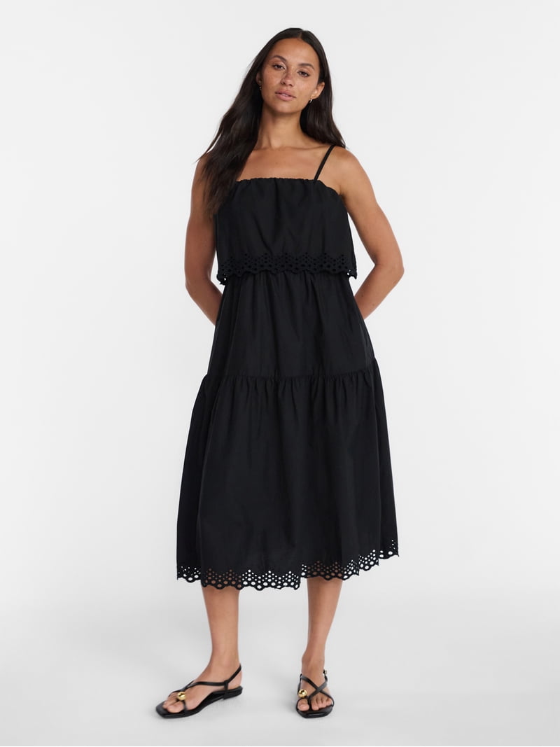 black eyelet midi dress Virelle Black Eyelet Trim Midi Dress
