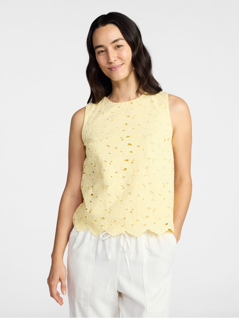 Time and Tru Women's and Women's Plus Sleeveless Cotton Eyelet Top