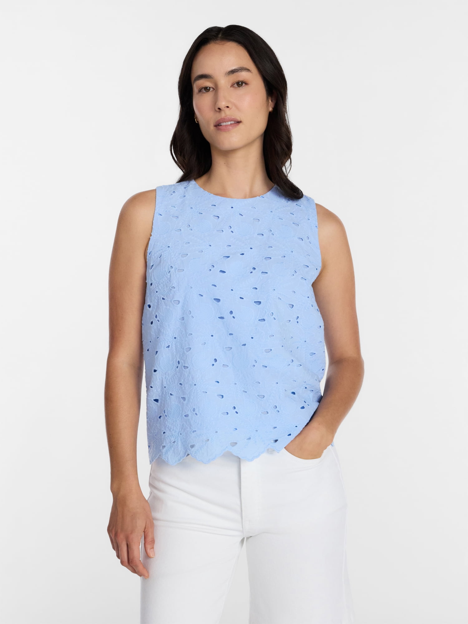 Time and Tru Women's Eyelet Embroidered Top, Sizes XS-4X