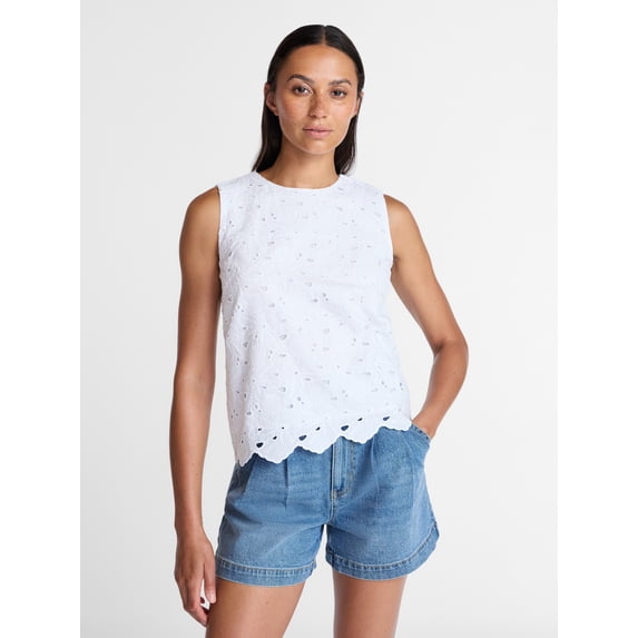 Time and Tru Women’s and Women’s Plus Eyelet Embroidered Top, Sizes XS-4X