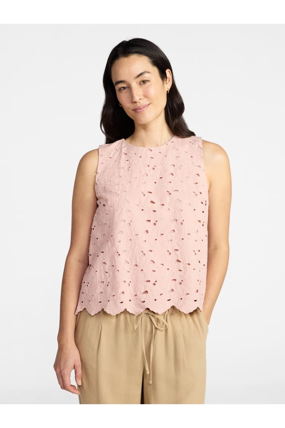 Women’s and Women’s Plus Eyelet Embroidery Top, Sizes XS-4X