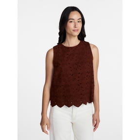 Time and Tru Women's Eyelet Embroidered Top, Sizes XS-4X