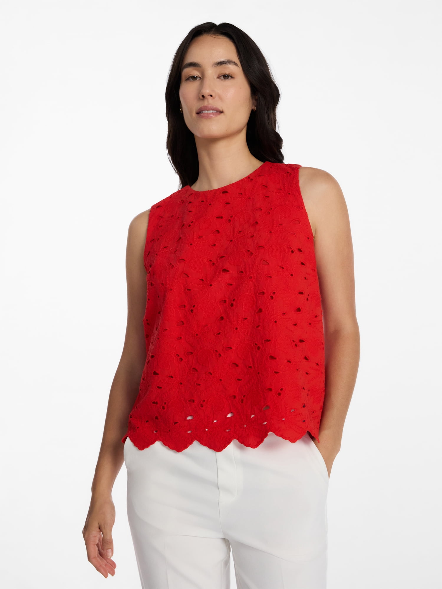 Time and Tru Women’s and Women’s Plus Eyelet Embroidered Top, Sizes XS-4X