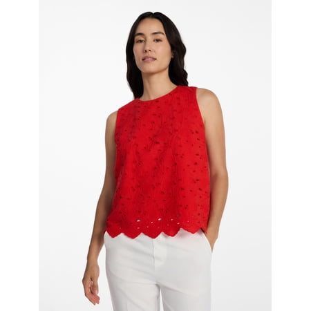 Time and Tru Women’s and Women’s Plus Eyelet Embroidered Top, Sizes XS-4X