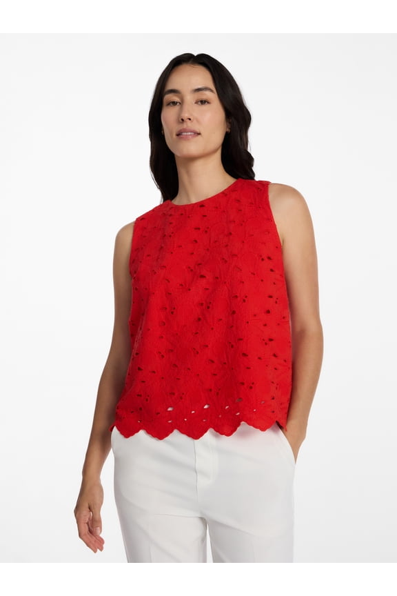 Women’s and Women’s Plus Eyelet Embroidered Top, Sizes XS-4X