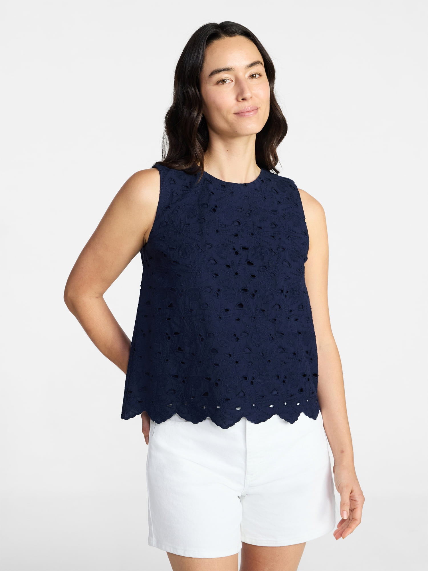Time and Tru Women's and Women's Plus Sleeveless Cotton Eyelet Top, Sizes XS-4X