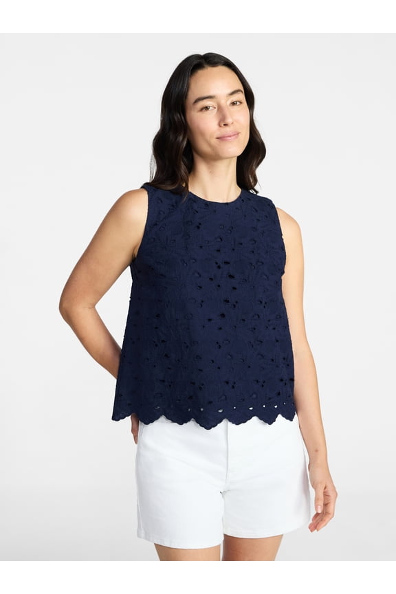 Women’s and Women’s Plus Eyelet Embroidery Top, Sizes XS-4X