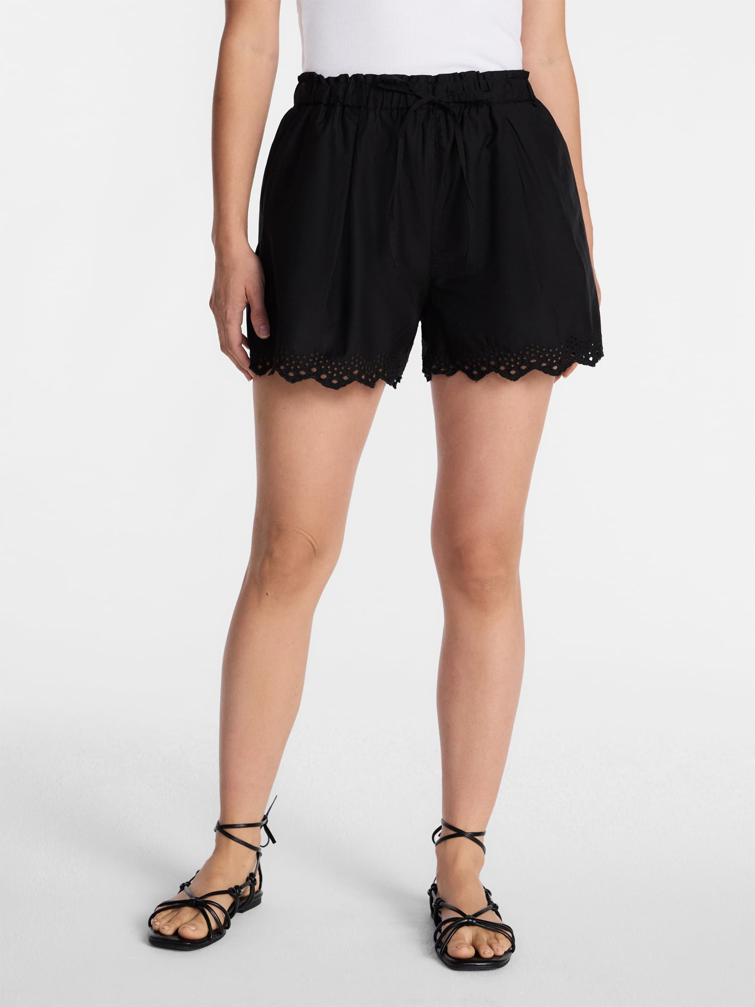 Time and Tru Women's Eyelet Trim Shorts, Sizes XS-XXXL
