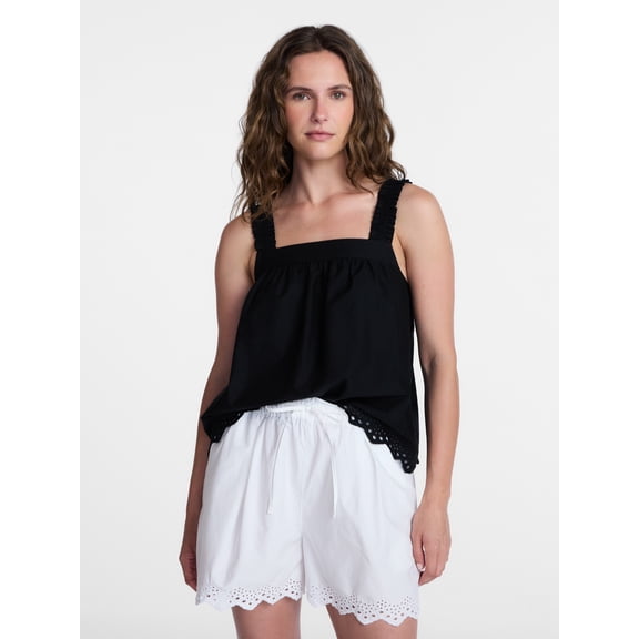 Time and Tru Women's Eyelet Embroidery Trim Tank Top, Sizes XS-XXXL