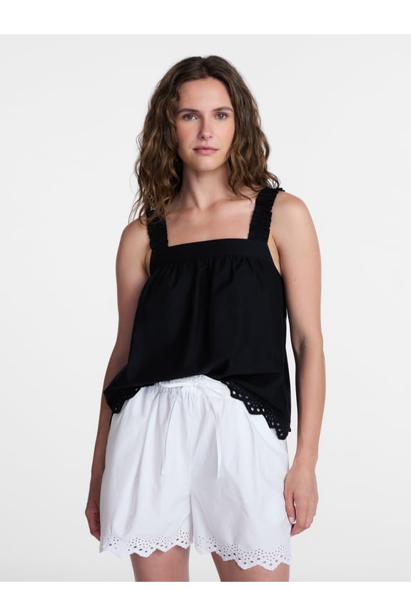 Women's Eyelet Embroidery Trim Tank Top, Sizes XS-XXXL