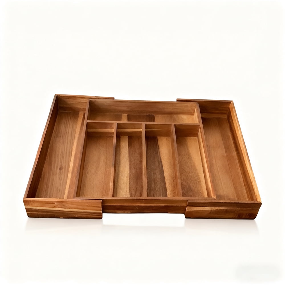 TT Expandable Acacia Kitchen Drawer Organizer for Cutlery and Utensils Adjustable Silverware Divider