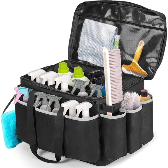 TT-Extra-Large Cleaning Caddy with EVA Hard Bottom, High Capacity Cleaning Supplies Organizer for Housekeeping & Home Work, Cleaner Tools Tote Bag with Shoulder Strap, Patent Design