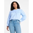 thumbnail image 1 of Time and Tru Women's Textured Yoke Cotton Blouse with Long Puff Sleeves, Sizes XS-XXXL, 1 of 2