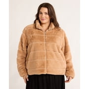 Time and Tru Women's and Women's Plus Faux Fur Channel Jacket, Sizes XS-3X