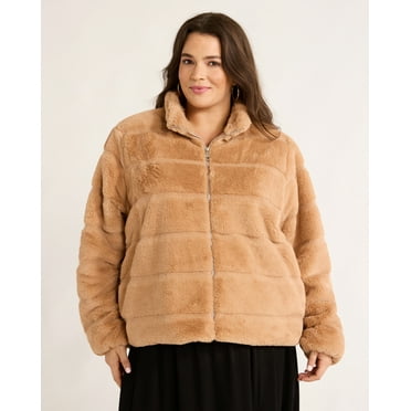 Time and Tru Women's and Women's Plus Faux Fur Channel Jacket, Sizes XS-3X