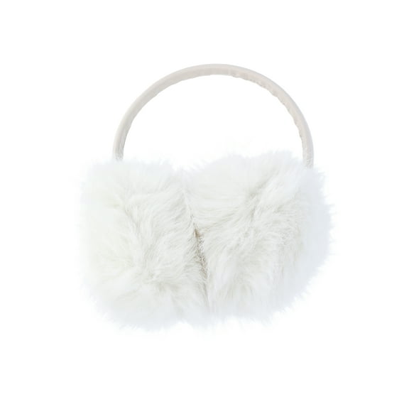 Time and Tru Women's Faux Fur Ear Muffs with Faux Leather Band, White