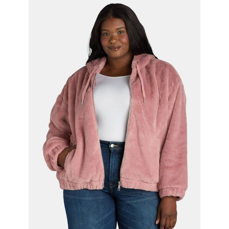 Time and Tru Women s and Women s Plus Faux Fur Zip Hoodie Sizes XS 3X Walmart