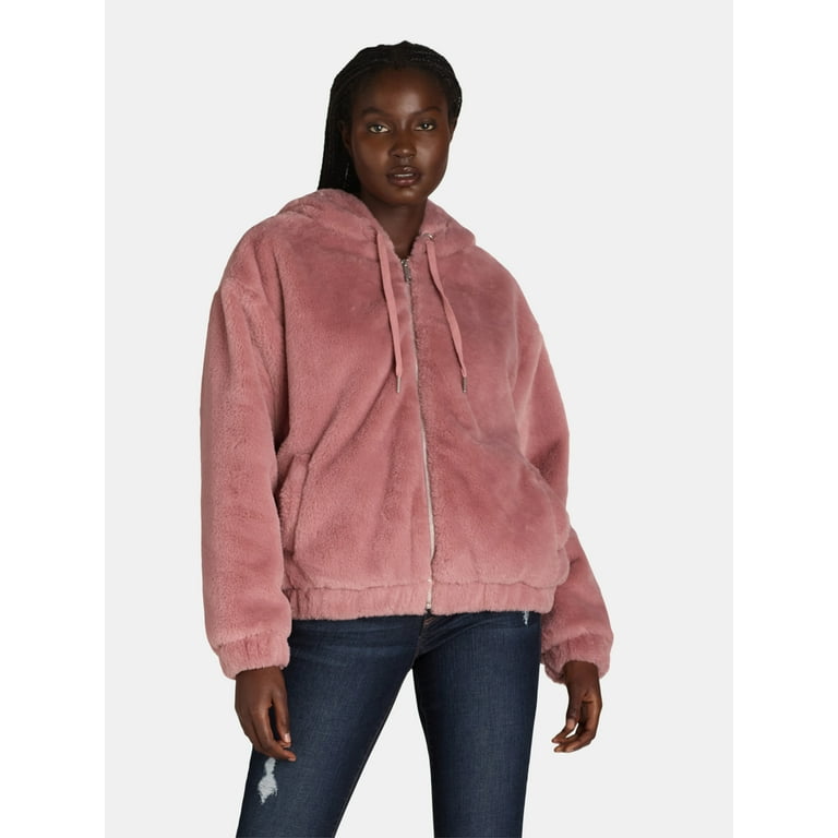 Time and Tru Women s and Women s Plus Faux Fur Zip Hoodie Sizes XS 3X Walmart