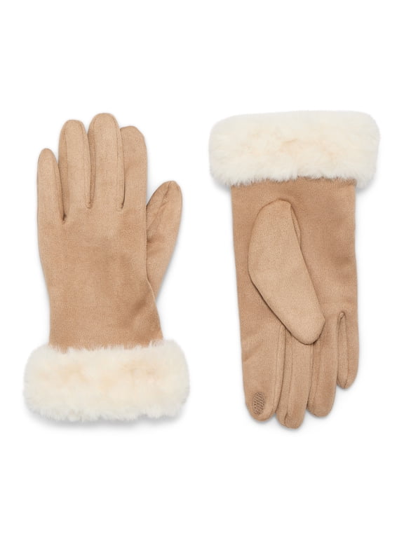 Women's Faux Suede Tan Gloves, Sizes Small to XL