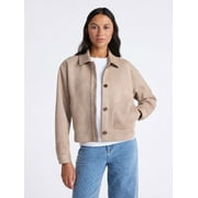 TIME AND TRU Women's Faux Suede Button Front Jacket, Sizes XS-XXXL