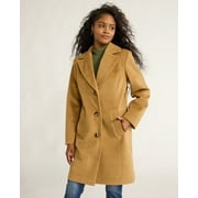 Time and Tru Women's and Women's Plus Faux Wool Solid Button Front Coat, Sizes XS-3X