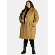 Time and Tru Women's and Women's Plus Faux Wool Solid Button Front Coat, Sizes XS-3X