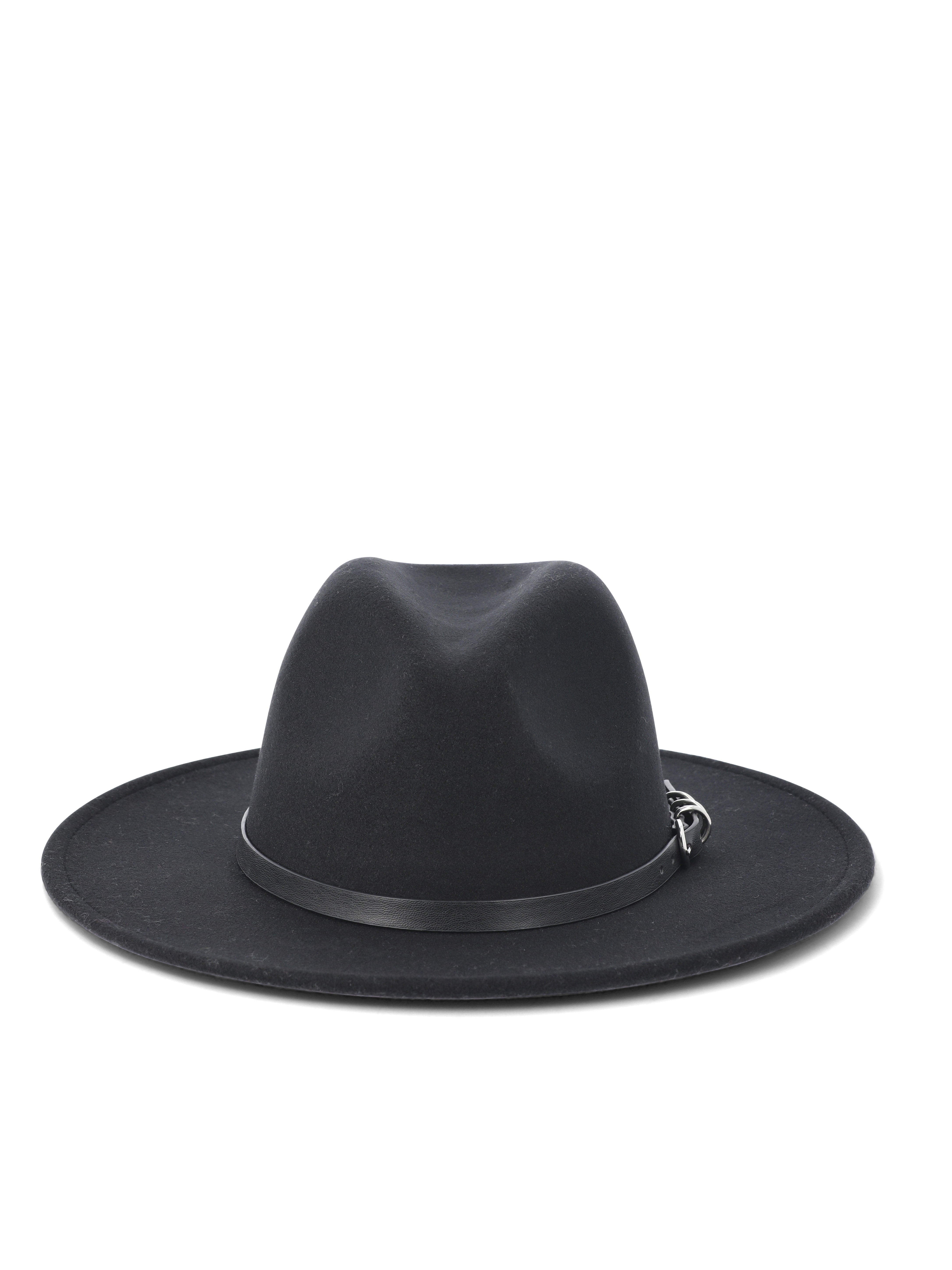 Time and Tru Women's Felt Fedora W/ Multi Ring Buckle, One Size, Black, Polyester
