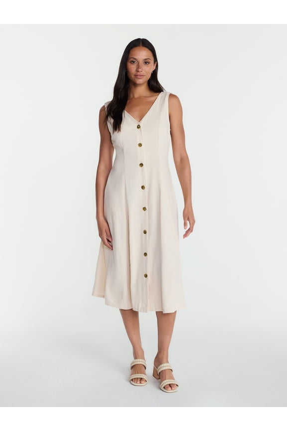 Women's Sleeveless Button Down Linen Blend Dress, Sizes XS-XXXL
