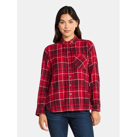 Time and Tru Women's Flannel Shirt with Long Sleeves, Sizes XS-XXXL