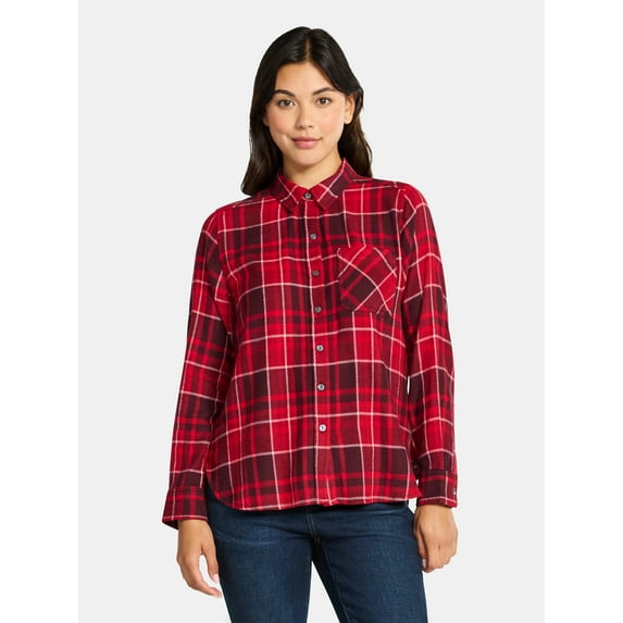 Time and Tru Women's Flannel Shirt with Long Sleeves, Sizes XS-XXXL