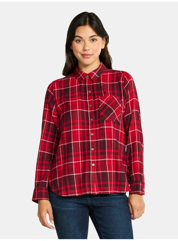 Women's Flannel Shirt with Long Sleeves, Sizes XS-XXXL
