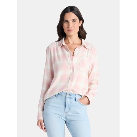Time and Tru Women's Flannel Shirt with Long Sleeves, Sizes XS-XXXL