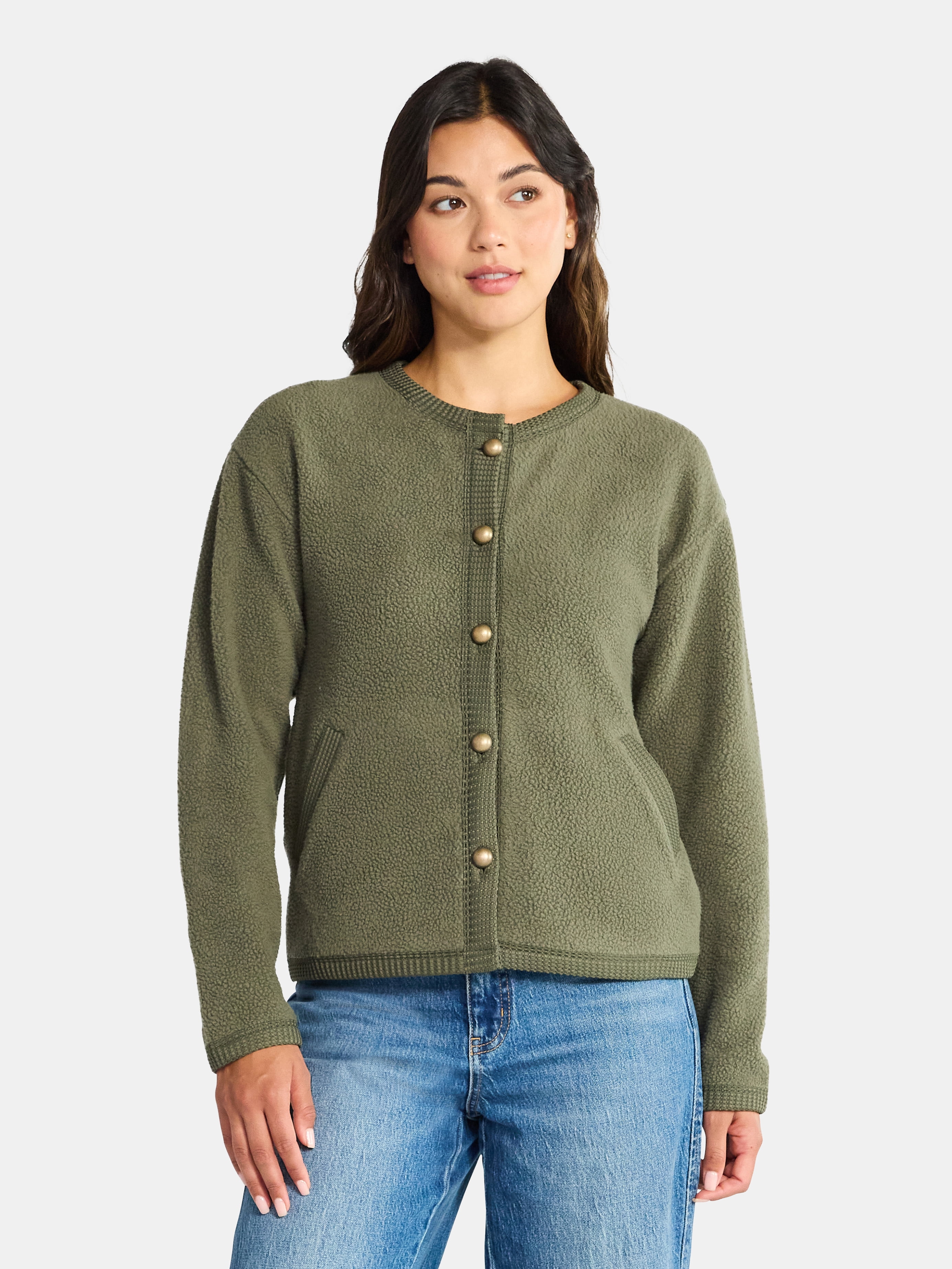 Time and Tru Women's Fleece Cardigan, Sizes XS-XXXL