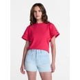 thumbnail image 1 of Time and Tru Women’s Crewneck Top with Lace Inset Flounce Sleeves, Sizes XS-XXXL, 1 of 6