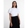 thumbnail image 1 of Time and Tru Women’s Crewneck Top with Lace Inset Flounce Sleeves, Sizes XS-XXXL, 1 of 6