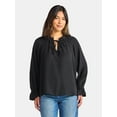 thumbnail image 1 of Time and Tru Women's Ruffle Neck Blouse with Long Sleeves, Size XS – XXXL, 1 of 5
