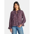 thumbnail image 1 of Time and Tru Women's Ruffle Neck Blouse with Long Sleeves, Size XS – XXXL, 1 of 5