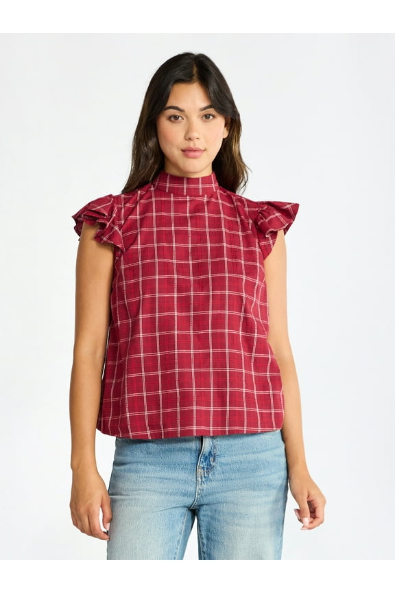 Women's Mock Neck Top with Flutter Sleeves, Sizes XS-XXXL