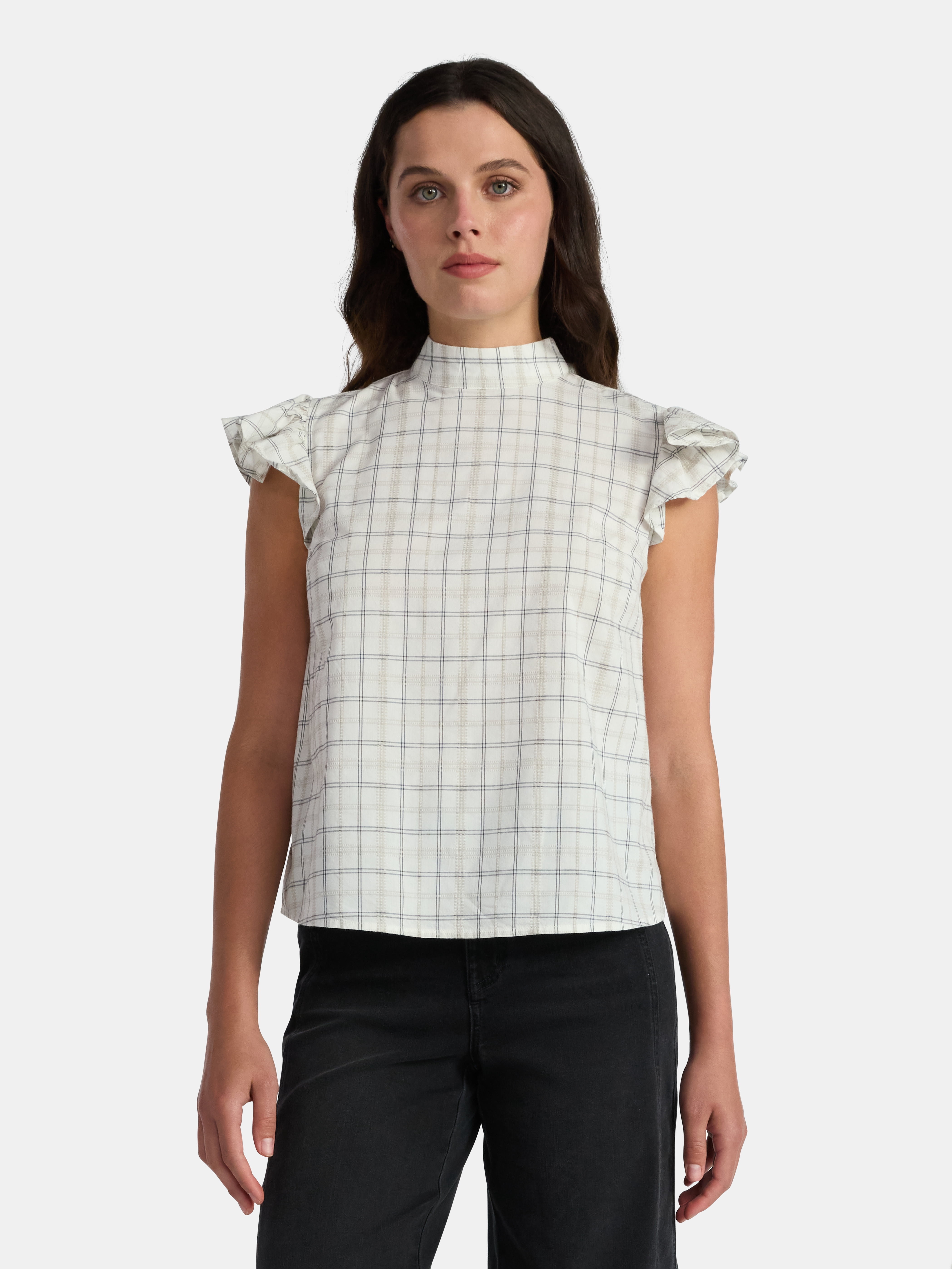 Time and Tru Women's Mock Neck Top with Flutter Sleeves, Sizes XS-XXXL