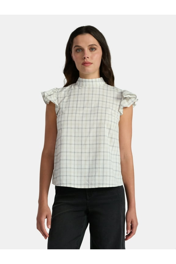 Women's Mock Neck Top with Flutter Sleeves, Sizes XS-XXXL