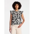 thumbnail image 1 of Time and Tru Women's Cotton Split Neck Top with Flutter Sleeves, Sizes XS-XXXL, 1 of 6