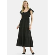 Time and Tru Women's Cotton Maxi Dress with Flutter Sleeves, Sizes XS-XXXL