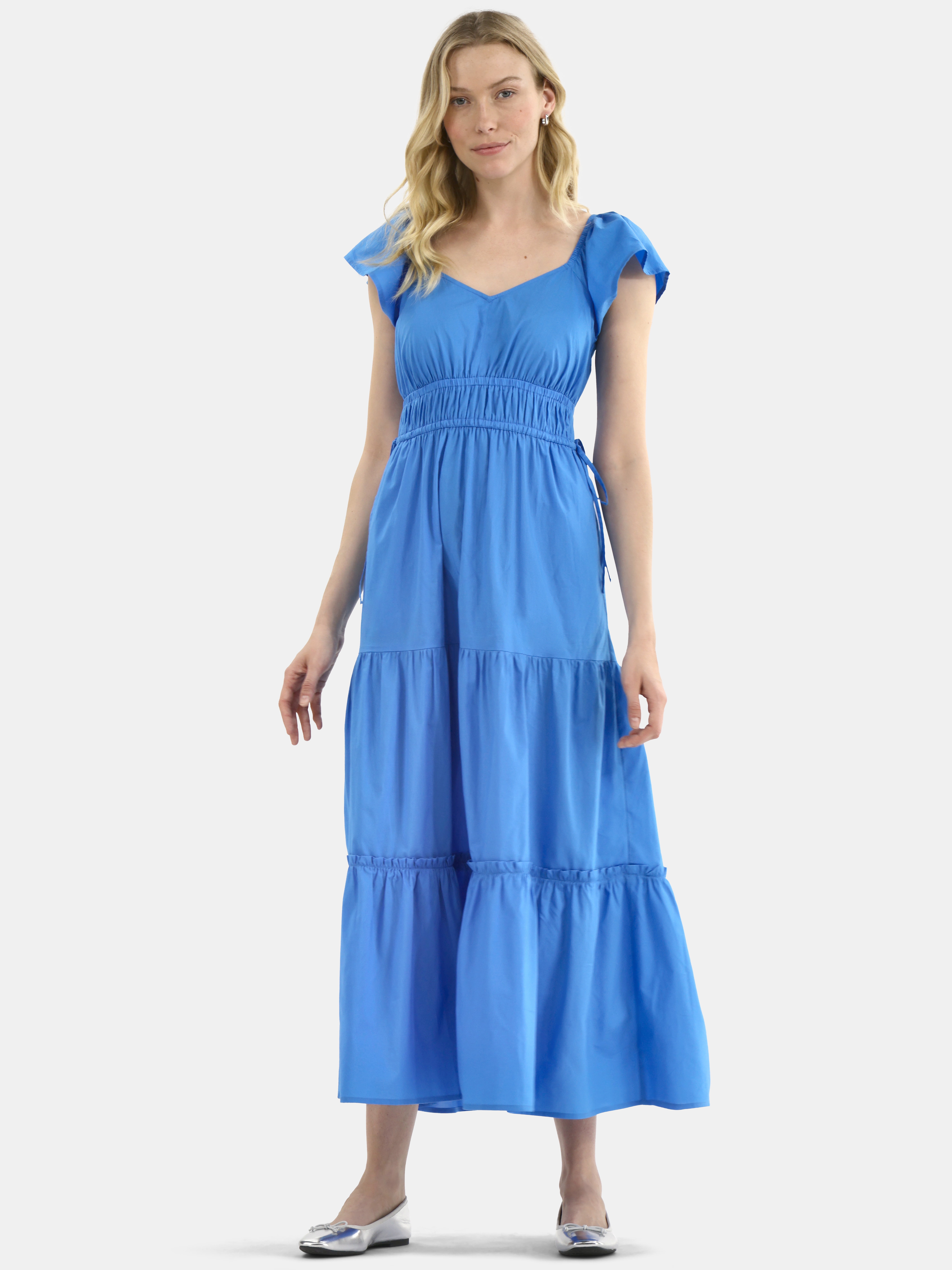 Time and Tru Women's Cotton Maxi Dress with Flutter Sleeves, Sizes XS-XXXL