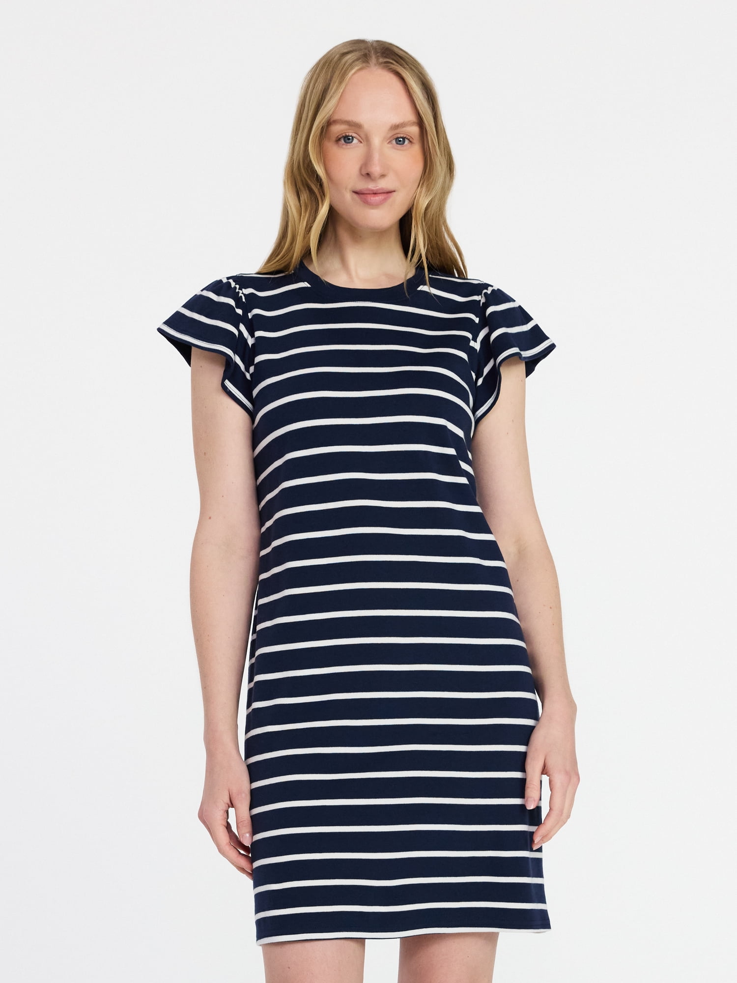 Time and Tru Women's Cotton T-Shirt Mini Dress with Flutter Sleeves, Sizes XS-XXXL