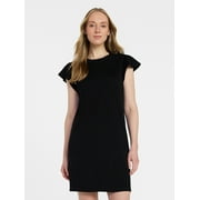 Women's Cotton T-Shirt Mini Dress with Short Flutter Sleeves, Sizes XS-XXXL