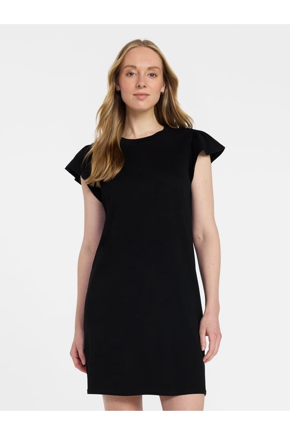 Women's Cotton T-Shirt Mini Dress with Short Flutter Sleeves, Sizes XS-XXXL