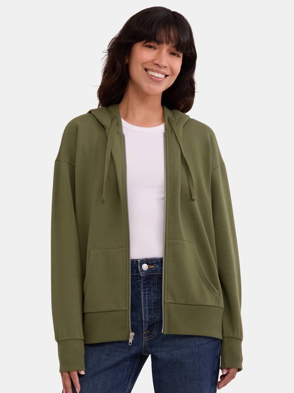 Women's and Women’s Plus Zip Front Fleece Hoodie Jacket, Sizes XS-4X